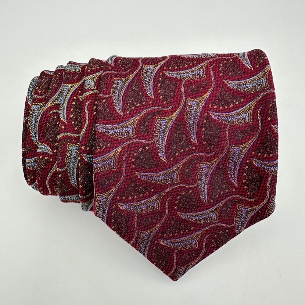 Robert Talbott Silk Necktie Mens 4" Burgundy Studio Geometric Paisley Hand Sewn